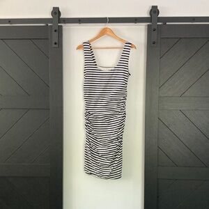 Boden Dress, ruched, Navy & White, striped bodycon, 10L